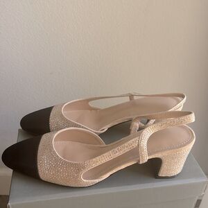 Women Cream Nude Black Slingback Heel Shoes Size 8 NEW